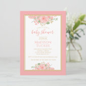 Elegante roze roze gouden mint bloem baby shower kaart (Staand voorkant)