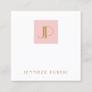 Elegante Roze Roze Gouden Moderne Monogram Sjabloo Vierkante Visitekaartje