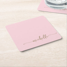 Elegante Roze Roze Gouden Monogram Naam Script Kartonnen Onderzetters
