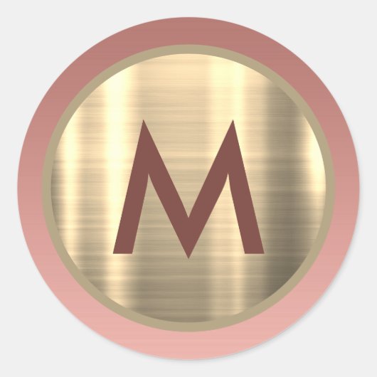 Elegante Roze Roze Gouden Monogram Ronde Sticker (Voorkant)