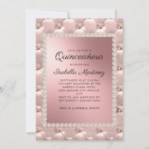Elegante Roze Roze Gouden Quinceañera Foto Parels Kaart