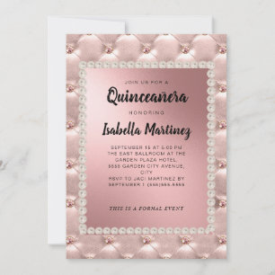 Elegante Roze Roze Gouden Quinceañera Foto Parels Kaart