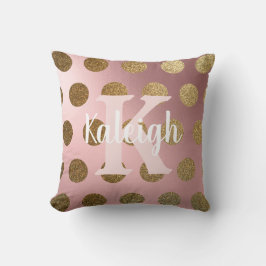 Elegante Roze Roze Gouden Stip Monogram Naam Kussen