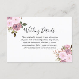 Elegante Roze & Roze Gouden Trouwreceptie details Informatiekaartje