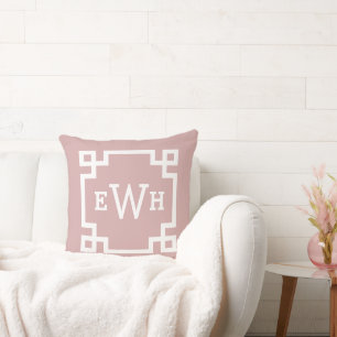 Elegante roze roze Griekse sleutel monogram initia Kussen