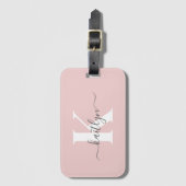 Elegante Roze Roze Grijs Script Monogram Bagagelabel (Voorkant (verticaal))