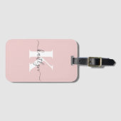Elegante Roze Roze Grijs Script Monogram Bagagelabel (Voorkant (horizontaal))