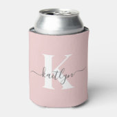 Elegante Roze Roze Grijs Script Monogram Blikjeskoeler (Blikje Voorkant)