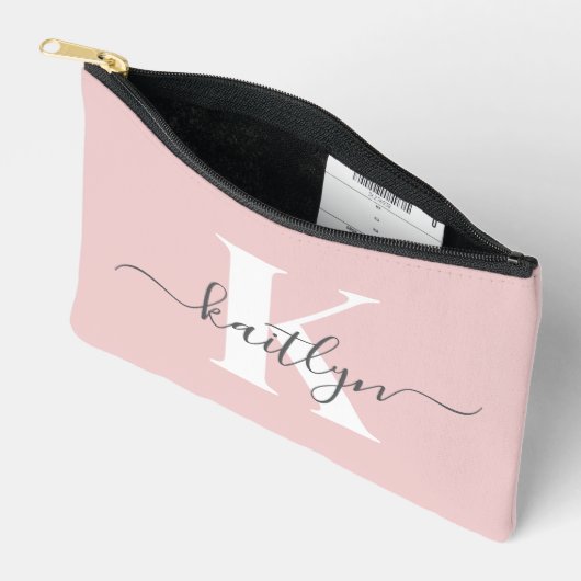 Elegante Roze Roze Grijs Script Monogram Etui (Open)