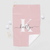 Elegante Roze Roze Grijs Script Monogram Golfhanddoek (Insitu)