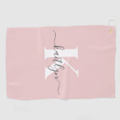 Elegante Roze Roze Grijs Script Monogram Golfhanddoek (Horizontaal)
