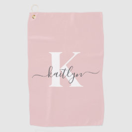 Elegante Roze Roze Grijs Script Monogram Golfhanddoek