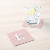Elegante Roze Roze Grijs Script Monogram Kartonnen Onderzetters (Insitu)