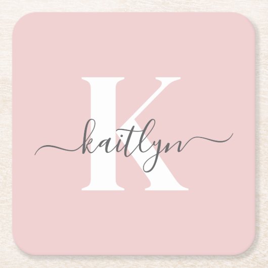 Elegante Roze Roze Grijs Script Monogram Kartonnen Onderzetters (Voorkant)