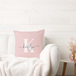 Elegante Roze Roze Grijs Script Monogram Kussen
