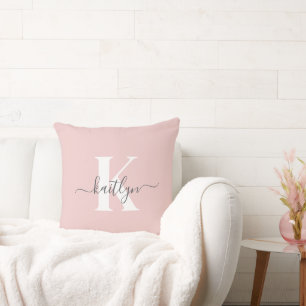 Elegante Roze Roze Grijs Script Monogram Kussen