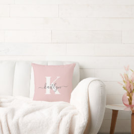 Elegante Roze Roze Grijs Script Monogram Kussen