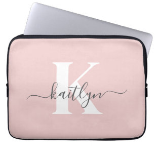 Elegante Roze Roze Grijs Script Monogram Laptop Sleeve