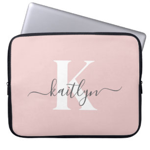 Elegante Roze Roze Grijs Script Monogram Laptop Sleeve