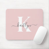 Elegante Roze Roze Grijs Script Monogram Muismat (Met muis)