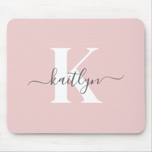 Elegante Roze Roze Grijs Script Monogram Muismat