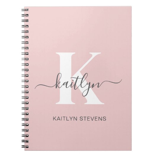Elegante Roze Roze Grijs Script Monogram Notitieboek (Voorkant)