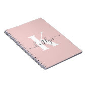 Elegante Roze Roze Grijs Script Monogram Notitieboek (Rechterzijde)