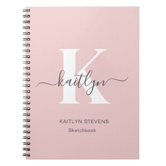 Elegante Roze Roze Grijs Script Monogram Notitieboek (Voorkant)
