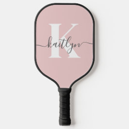 Elegante Roze Roze Grijs Script Monogram Pickleball Paddle