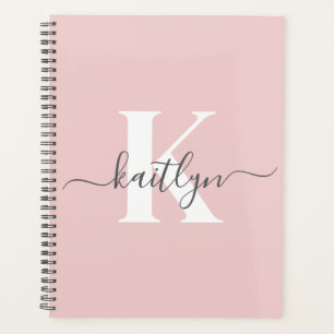 Elegante Roze Roze Grijs Script Monogram Planner