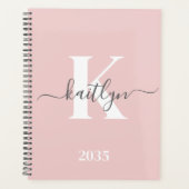 Elegante Roze Roze Grijs Script Monogram Planner (Voorkant)