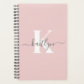Elegante Roze Roze Grijs Script Monogram Planner (Voorkant)