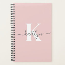 Elegante Roze Roze Grijs Script Monogram Planner