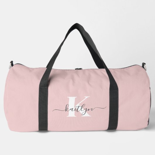 Elegante Roze Roze Grijs Script Monogram Plunjezak (Voorkant)
