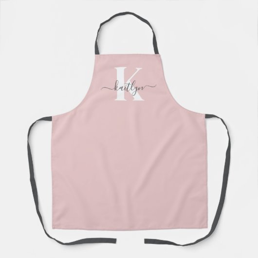 Elegante Roze Roze Grijs Script Monogram Schort (Voorkant)
