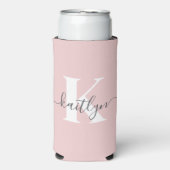 Elegante Roze Roze Grijs Script Monogram Seltzer Blikjeskoeler (Seltzer Voorkant)