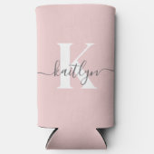 Elegante Roze Roze Grijs Script Monogram Seltzer Blikjeskoeler (Voorkant)