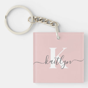 Elegante Roze Roze Grijs Script Monogram Sleutelhanger