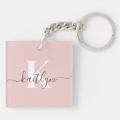 Elegante Roze Roze Grijs Script Monogram Sleutelhanger (Achterkant)