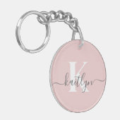 Elegante Roze Roze Grijs Script Monogram Sleutelhanger (Voorkant Links)