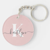 Elegante Roze Roze Grijs Script Monogram Sleutelhanger (Achterkant)