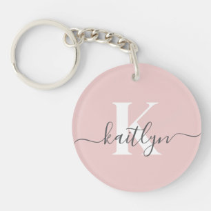 Elegante Roze Roze Grijs Script Monogram Sleutelhanger
