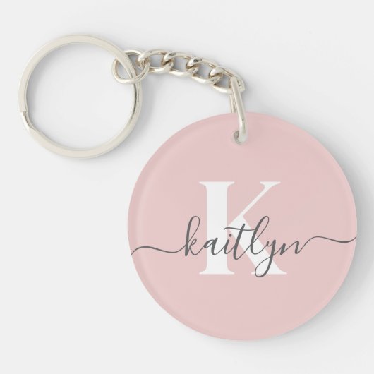 Elegante Roze Roze Grijs Script Monogram Sleutelhanger (Voorkant)