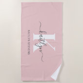 Elegante Roze Roze Grijs Script Monogram Strandlaken (Voorkant)