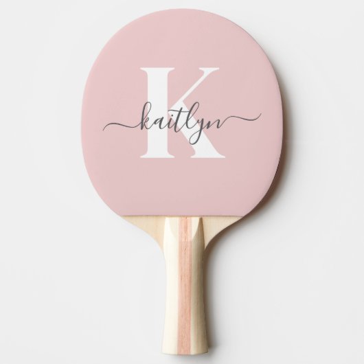 Elegante Roze Roze Grijs Script Monogram Tafeltennisbatje (Voorkant)