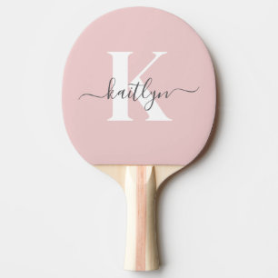 Elegante Roze Roze Grijs Script Monogram Tafeltennisbatje