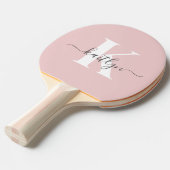 Elegante Roze Roze Grijs Script Monogram Tafeltennisbatje (Voorkant Gekanteld)