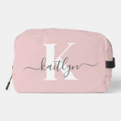 Elegante Roze Roze Grijs Script Monogram Toilettasje (Achterkant)