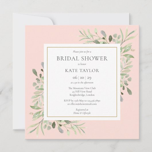 Elegante Roze Roze Groene Bruiloft Feest Kaart (Voorkant)