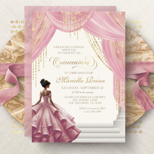 Elegante Roze Roze Jurk Quinceanera Kaart